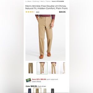 NWT LL Bean Men's Wrinkle-Free‎ Double L Chinos, Hidden Comfort 40x34